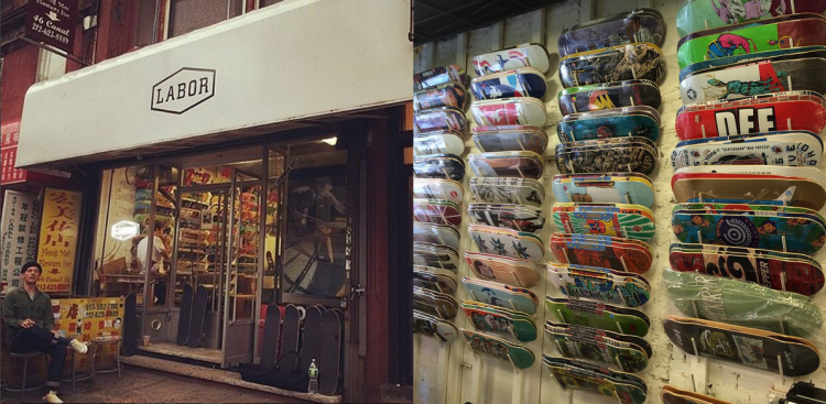 Labor Skate Shop board wall.