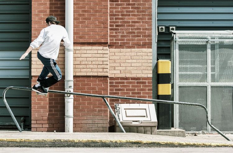 Benny Fairfax and Chewy Cannon Sidewalk Mag Interview, adidas Skateboarding 'Away Days', Chewy - Frontside Boardslide, photo - Andrew Horsley