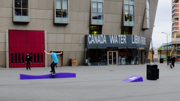 Josh Cox Frontside Lipslide Canada Water Converse Cons Purple Session London photo Farran Golding