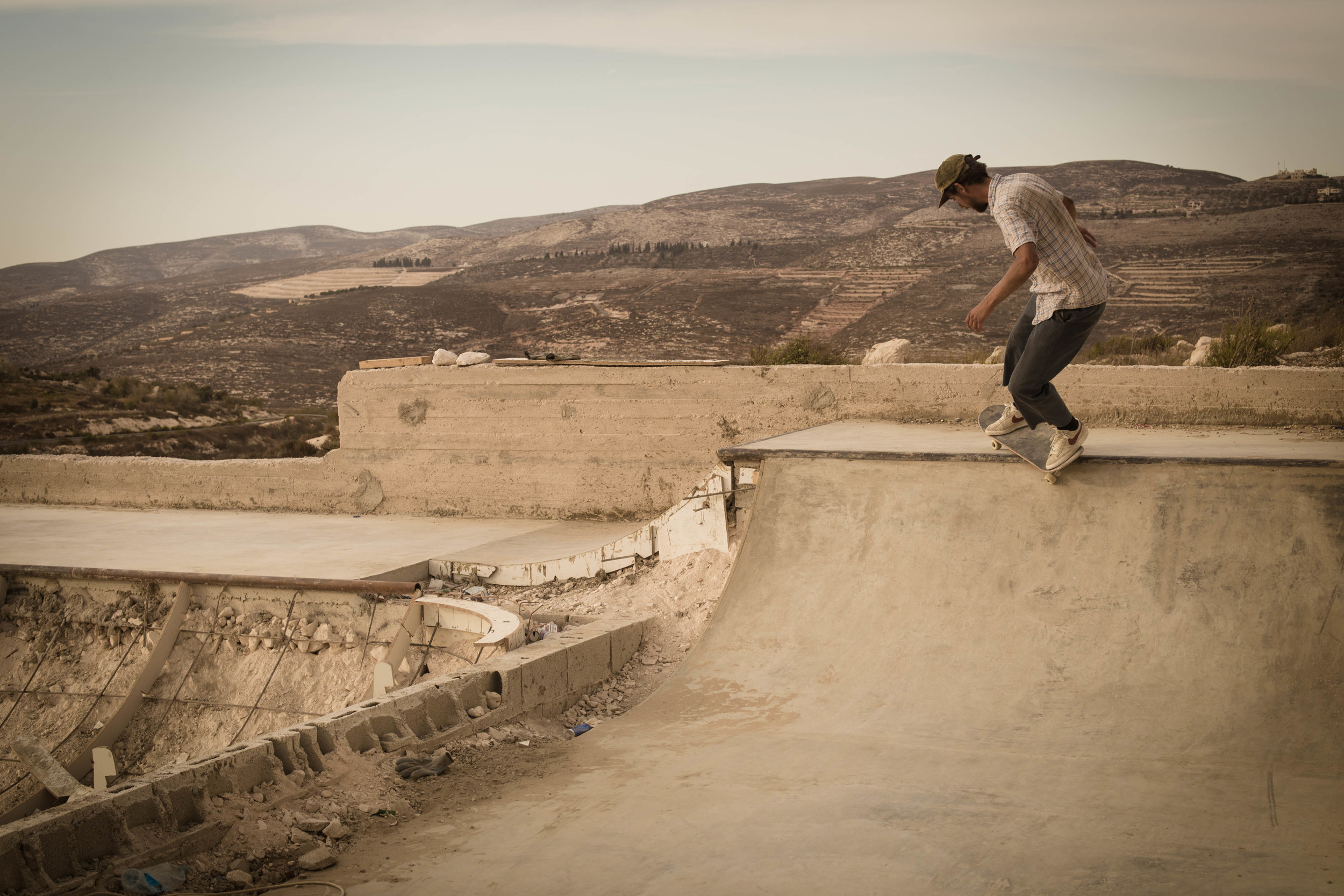 Chris Jones, feeble to fakie, Asira Al-Shamaliya, West Bank of Palestine, 2015. photo Emil Agerskov